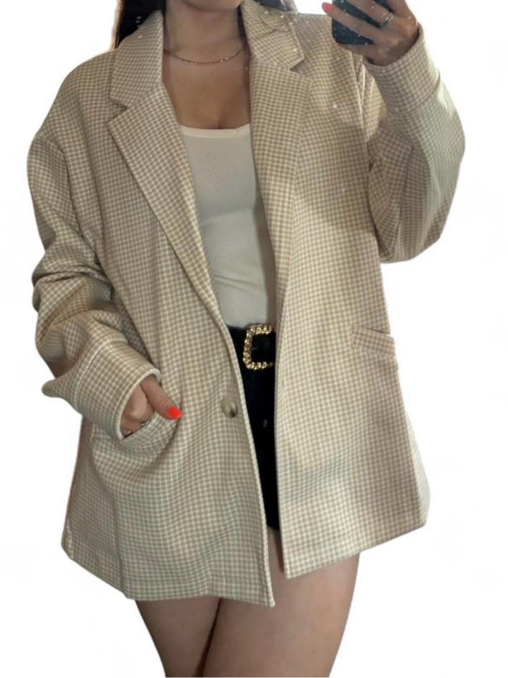Wishlist Beige Check Oversized Blazer Jacket